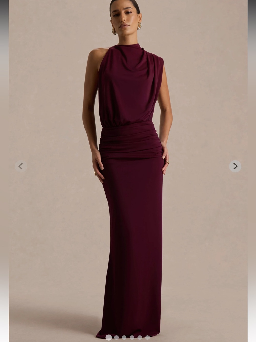 Club L London -UMAIRA Burgundy High-Neck Maxi Dress